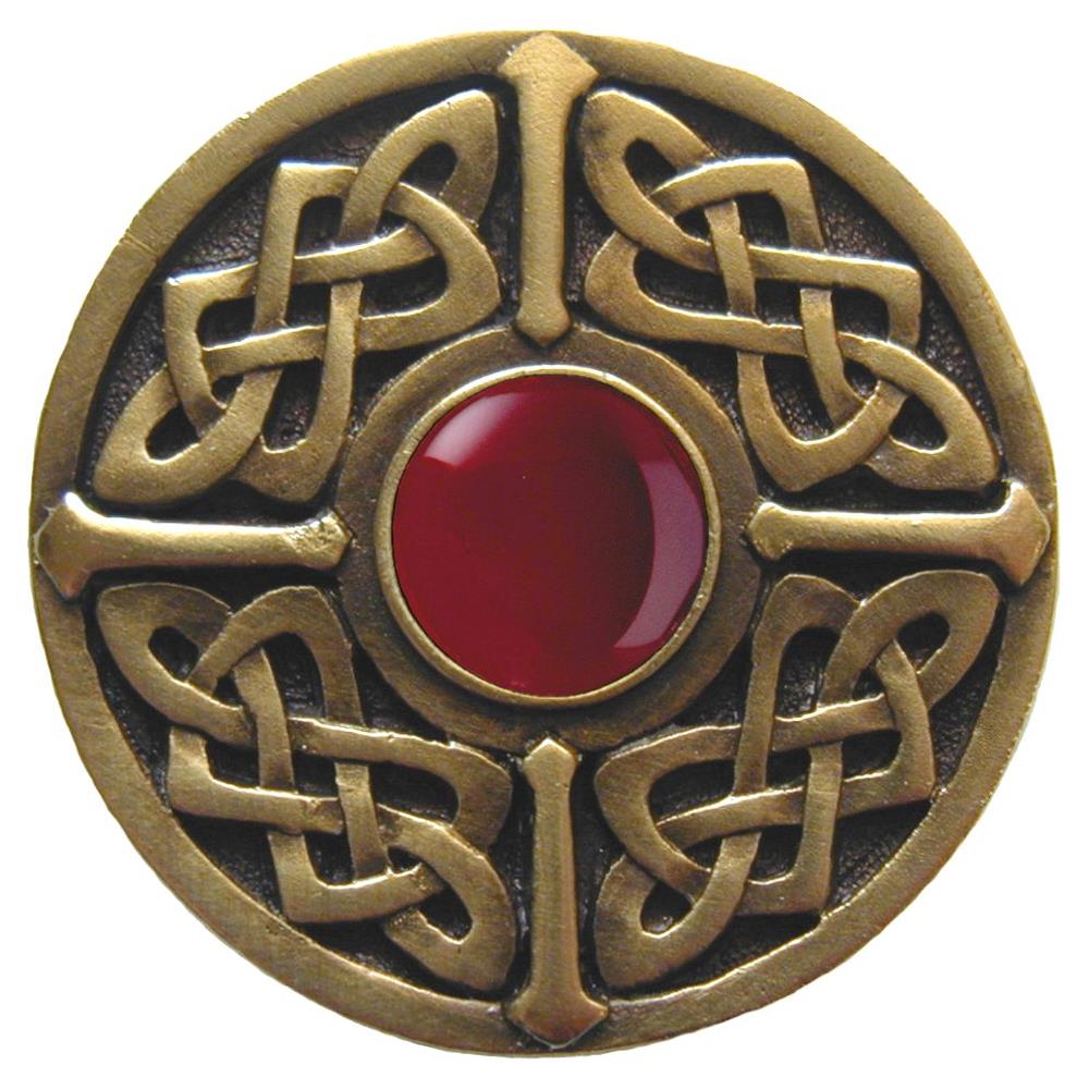 Notting Hill NHK-158-AB-RC Celtic Jewel Knob Antique Brass/Red Carnelian natural stone